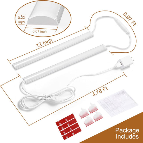 2pcs 12 Inch Dimmable, Counter 4000K LED Under Cabinet Lighting, x USB Plug-in Under Lights with Memory Function