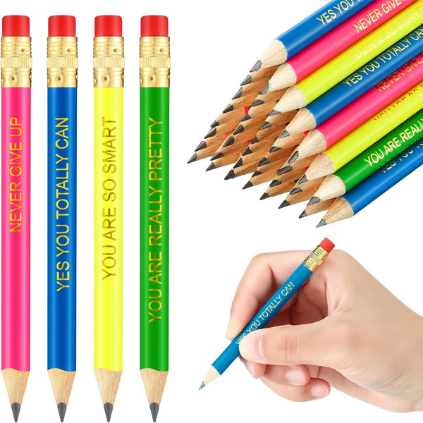 Tinlade 72 Pcs Inspirational Golf Pencils with Erasers, Bulk 4 Colors Quotes, Presharpened Mini Pencils for School