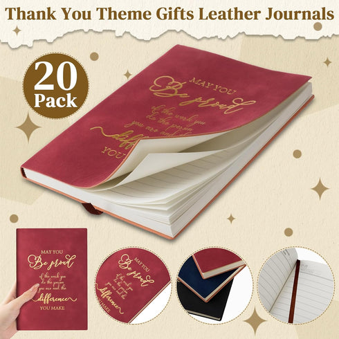 Fuutreo 20 Pcs Multicolor Thank You Gifts Leather Journal Notebook A5 Notepad Inspirational Gift for Employee Teacher