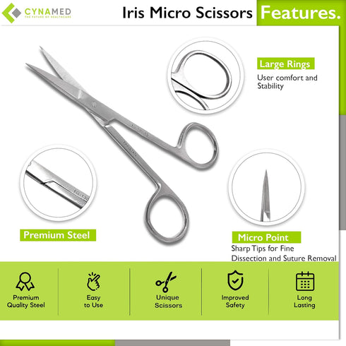 Cynamed Iris Micro Dissecting Precision Lab Scissors, Fine Point Straight - Pack of 3