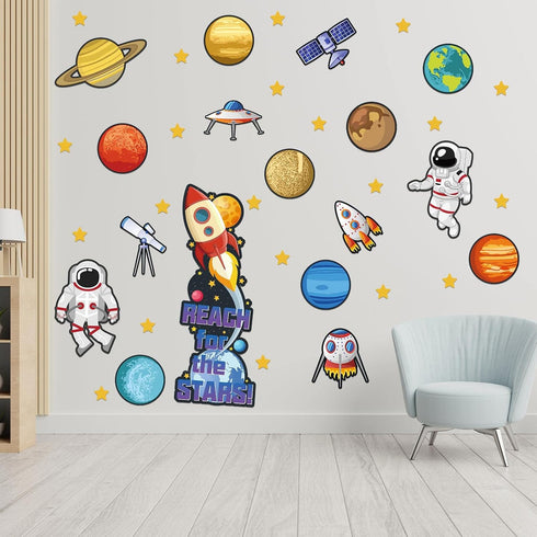Marspark 42 Pcs Outer Space Bulletin Board Decoration Set, Solar System Astronaut Classroom Decor for School Chalkboard