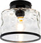 Zlepmlla Glass Ceiling Light, Black Semi Flush Mount with Hammered Glass Shade, Farmhouse