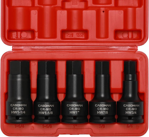 CASOMAN 3/4 Inch Drive Impact Hex Driver Set, 5-Pieces, SAE, 3/4", 7/8",