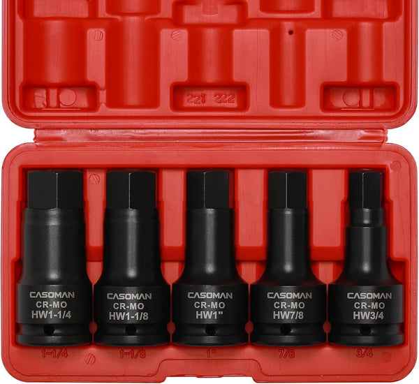 CASOMAN 3/4 Inch Drive Impact Hex Driver Set, 5-Pieces, SAE, 3/4", 7/8",
