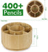 Bamboo Rotating Pencil Holder for Desk - Pen Holder Desk Organizer with 7 Compartments for Office Supplies