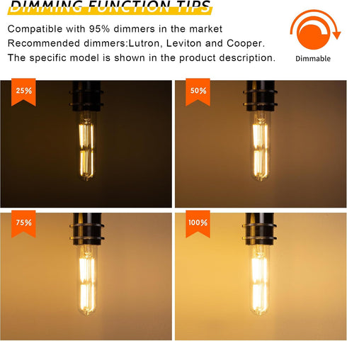 6W Dimmable T10 5inch Bulb E26 Bulb 60 Bulb AC120V 2700K 600LM 4Pack LED Light Equal watt Long Led Light Warm White