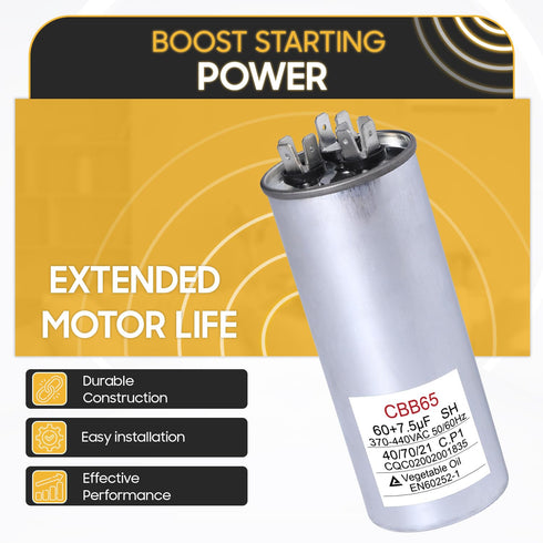 Seentech 60+7.5uF MFD 370/440VAC CBB65 Dual Run Round Capacitor Replacement for Air Conditioner