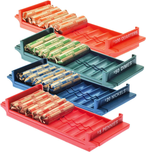 Nadex Rolled Coin Storage Organizer Tray Set with Ridges for Loose Coins