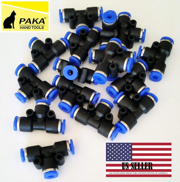 10 Pcs Pneumatic Tee Union Connector Tube OD 1/4" 6mm One Touch Push In Air Fitting by PAKA HAND TOOLS