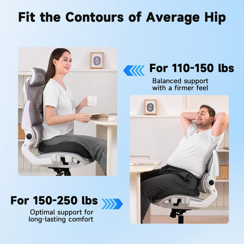 Seat Cushion for Office Chairs Large U-Shaped Memory Foam Desk Chair Cushions for Long Sitting Comfort, Ergonomic Thick