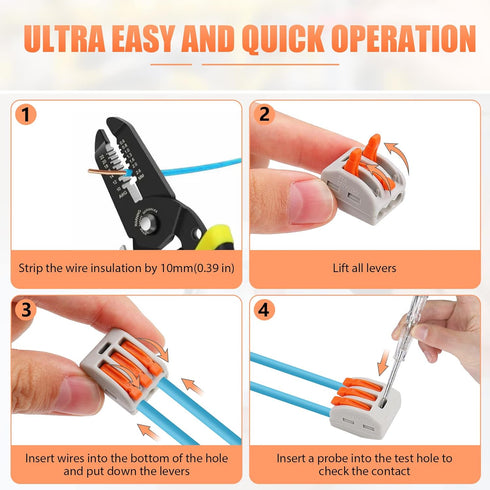 60Pcs Lever Nuts Wire Connectors, 2 3 5 Port Compact Splicing Electrical Wire Connector Assortment Kit for 28-12 AWG
