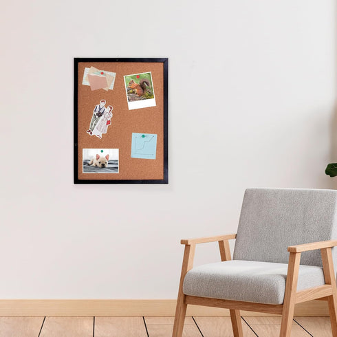 Black Cork Board Bulletin Board, 14.6"X 11" Wall Mounted with Oak Wood Finish Frame for Office and School
