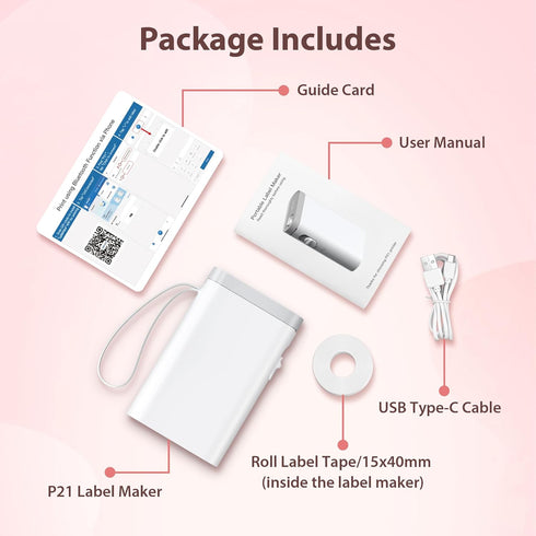 P21 Label Maker Machine with Tape, Bluetooth Label Printer Thermal Mini Label Makers with Built-in Cutter for School,