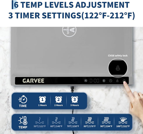 3rd 24" x15" 6 1-3H Garvee Gen Upgraded Food Warming Mat, AB Dual Zone Independent Heating, Electric Warming Tray