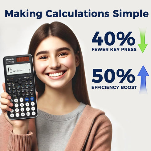 OSALO Scientific Calculator, 417 Function, 2 Line 10+2 Digits Written Display, Solar and Battery for School