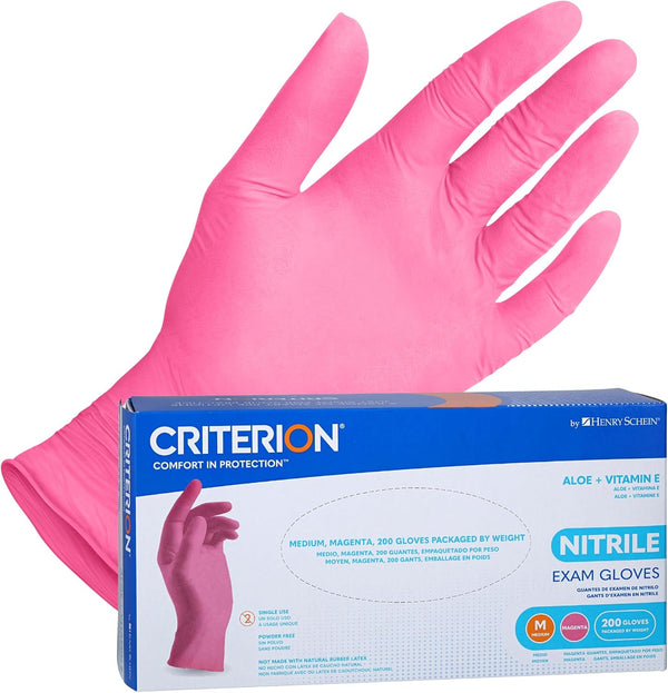 Henry Schein Criterion Nitrile Exam Gloves, Magenta Pink, 200/Box, Latex-Free, Powder-Free, Soothing