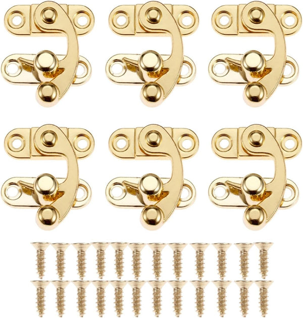 Yetaha Antique Hook Hasp, 6PCS Zinc Alloy Right Lock Clasp Toggle Latch Buckles for Vintage Wooden Box, Gold