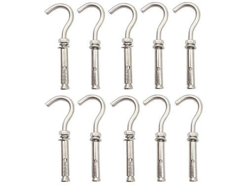 LBY 10pcs Expansion Anchor Bolt Open Cup Hooks - M6 Heavy Duty Bolts, Stainless Steel Hardware Tool