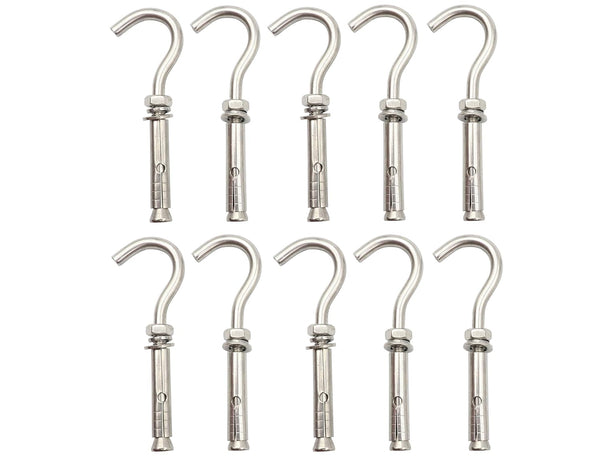 LBY 10pcs Expansion Anchor Bolt Open Cup Hooks - M6 Heavy Duty Bolts, Stainless Steel Hardware Tool