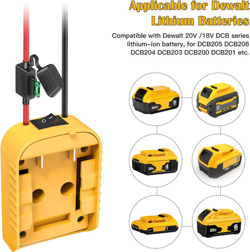 Dewalt 20V Battery Adapter for Power Wheels - Battery Conversion Kit with Switch, Fuse, Wire Terminals & 12AWG Wire