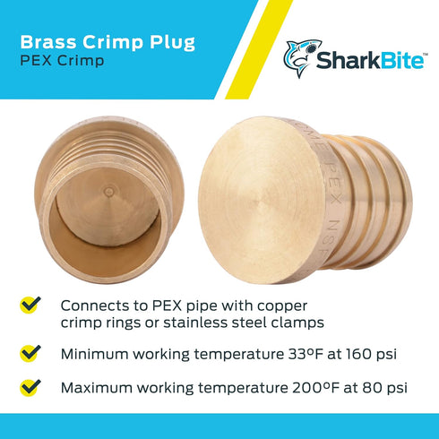 1 Inch Crimp Plug Brass Plumbing Fitting for PEX Pipe by SharkBite