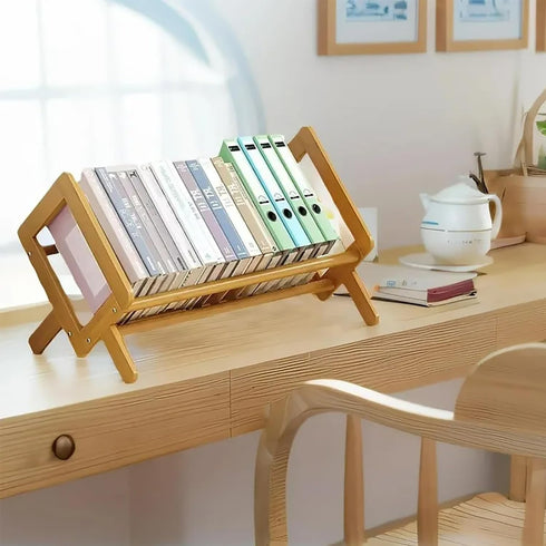 Desktop Bookshelf Bamboo Book Storage Organizer Large Magazine Holder Racks for Home
