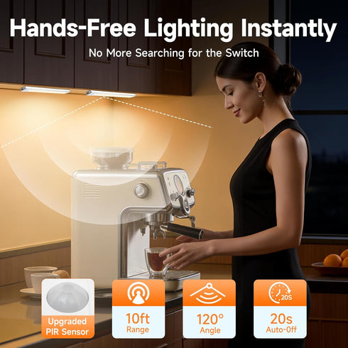 8 inch 1100mAh 3 Dimmable Closet Counter Closet, Under Cabinet Lighting, Rechargeable Motion Sensor Light with Color