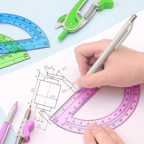 ZZTX Set 180-Degree 3 Compass and Protractor for Geometry, Protractor and Compass for Students, Math Drawing Tools
