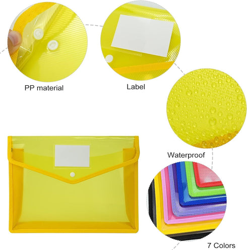 Plastic File Folders, 10 Pcs A4 Expandable Waterproof Pouch Envelopes with Snap Closure for Office/Business/School
