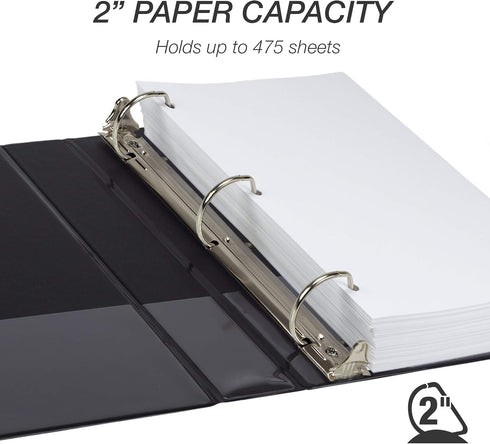 Samsill Durable 2 Inch D Ring Binder, Made in the USA, Customizable Clear View Binder, Black, 4 Pack, Each Holds 475