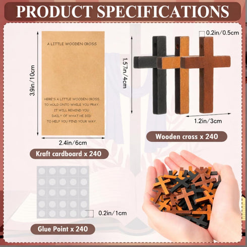 Colingmill 240 Sets 3 Pocket Hug Token Bulk | Pocket Crosses in Bulk Mini Wooden Cross Gifts with Hug Greeting Cards |