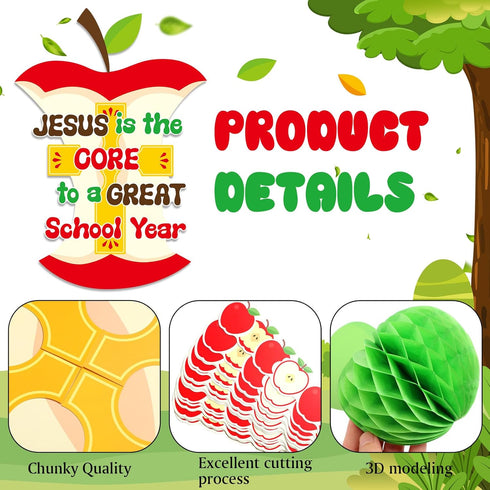 TaoBary 84 Pcs Jesus Is The Core Bulletin Board Set, 3D Apples Cutouts for Back to School Decor