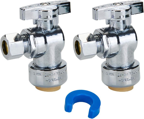 SUNGATOR 2-Pack Angle Stop Valve 1/2 x 3/8 Inch Compression Toilet Water Valve, No Lead Brass Push to Connect
