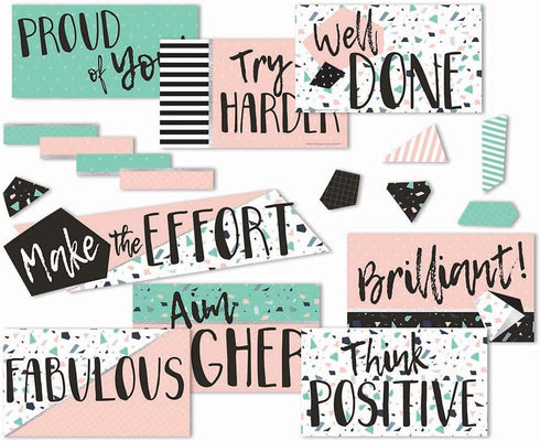 Eureka Pink and Green Confetti Pattern Motivational Bulletin Board Set and Classroom Decorations for Teachers, 44pcs by Eureka