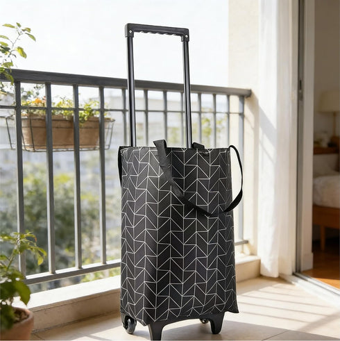 18.9x11.02x7.09in Folding Trolley Bag with Wheels Large Capacity Reusable Grocery Cart for Shopping Camping Hand Pulled