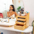 Yopay 2 Pack Bamboo Desk Organizer, Stackable with 3 Drawers, 100% Bamboo for Stationery, Makeup Vanity, Fully Assembled