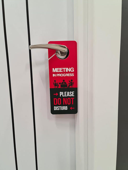Meeting In Progress Do Not Disturb Door Hanger Sign, 2 Pack, Double Sided, Ideal for Offices and Online Sessions
