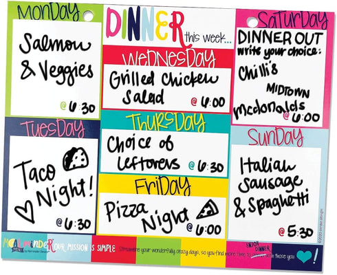 Whiteboard Dry Erase Weekly Meal Planner | Dinner Menu Board by The Meal Minder | Daily Calendar Organizer 8 in x 10 in