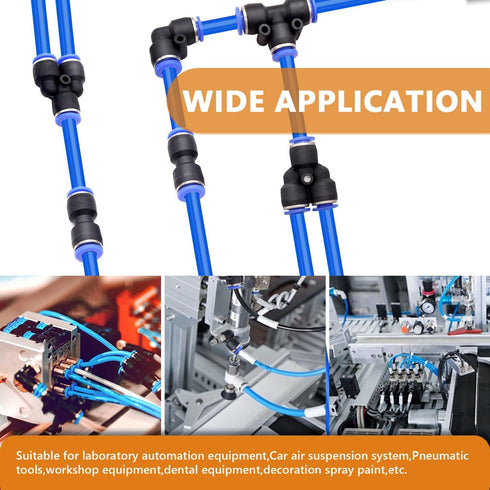 Quick Connect Air Hose Fittings, 1/4”OD Push to Connect Fittings Pneumatic Kit (15 Splitters, 15 Elbows, 15 Tee, 15