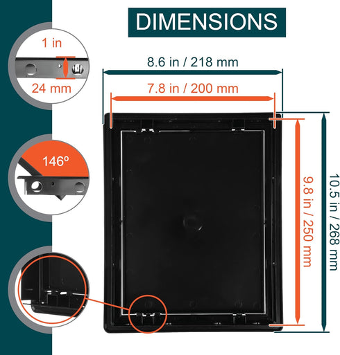 8" x 10" Black Plastic Access Panel. Service Shaft Door Panel. Plumbing, Electricity, Heating, Alarm Wall Access Panel for Drywall. Bathroom Services Access Hole Cover. by ECOPRO VENT