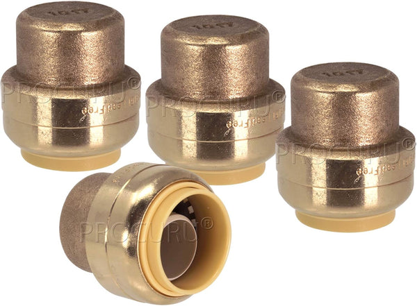 4-Pack 3/4-Inch PushFit End Cap, Push-to-Connect Brass Plumbing Fitting for Copper, PEX, CPVC