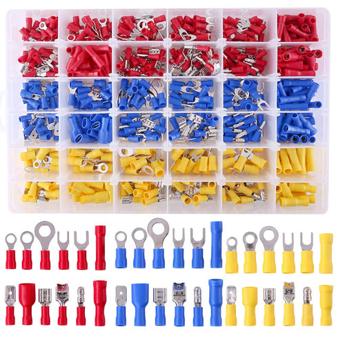 Glarks 540pcs Mixed Quick Disconnect Electrical Insulated Butt Bullet Spade Fork Ring Solderless Crimp Terminals Kit