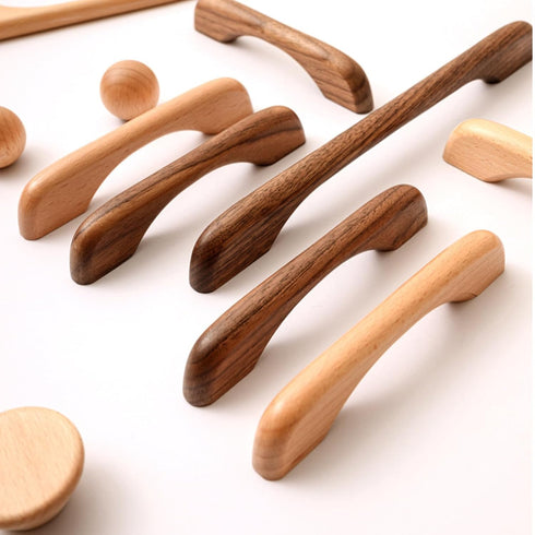 KOVNISE 2 128mm) PCS Cabinet Pulls Solid Wood Dark Walnut Pulls Beech Original Wood Color Simple Modern Style