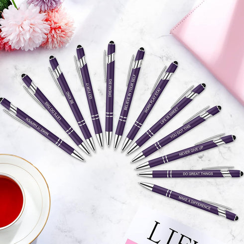 Zonon 12 Pieces Fine Point Inspirational Motivational Pens, Fun Quotes Ballpoint Pens for School Office Gifts (Dark