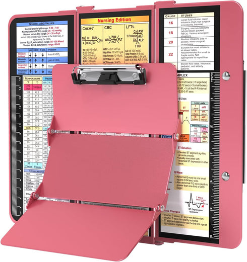 Nursing Clipboard Foldable - 3 Layers Aluminum with Cheat Charts for Students, Nurses, and Doctors