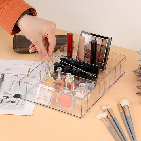Hipiwe Cash Organizer, Clear Plastic Mail Tray with Removable Divider, 8 Slots for Cash Storage