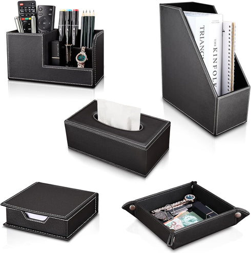 KINGFOM 5 PCS/SET Pu Leather Desk Organizer - File Holder Accessories, Magazine Storage Rack & Pen Holder