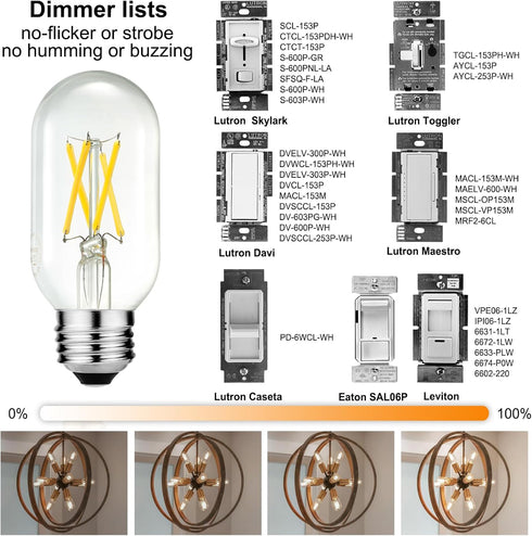 LiteHistory E26 Edison Bulb, 6W Equivalent, 60 Watt Dimmable Neutral White 4000K, 600lm, Pack of 6
