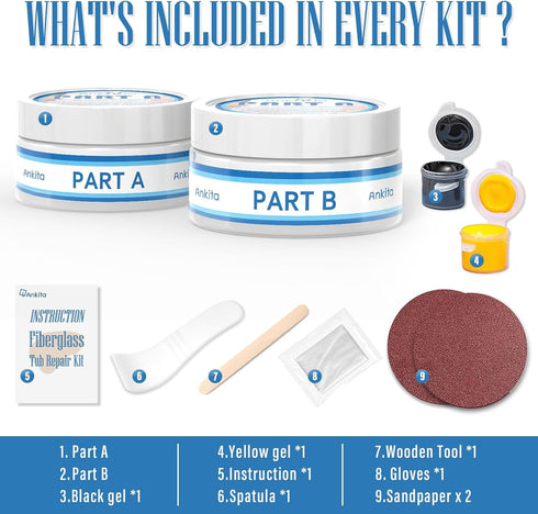 3.7oz Fiberglass Tub Repair Kit (Color Match) for Shower, Sink, Bathtub, Quick Fix for Cracks, Chips, Almond