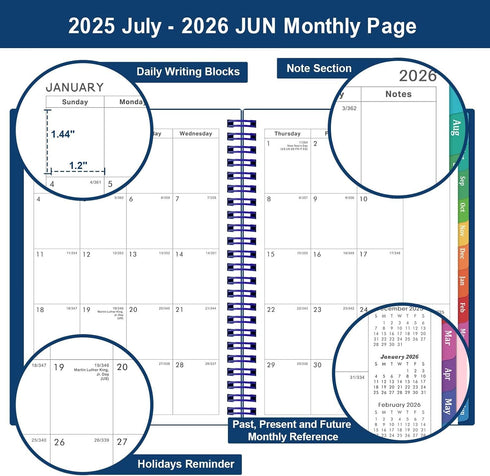 Planner 2025-2026 - Academic Planner Weekly and Monthly with Tabs, July 2025 - June 2026, 6.25" × 8.3"